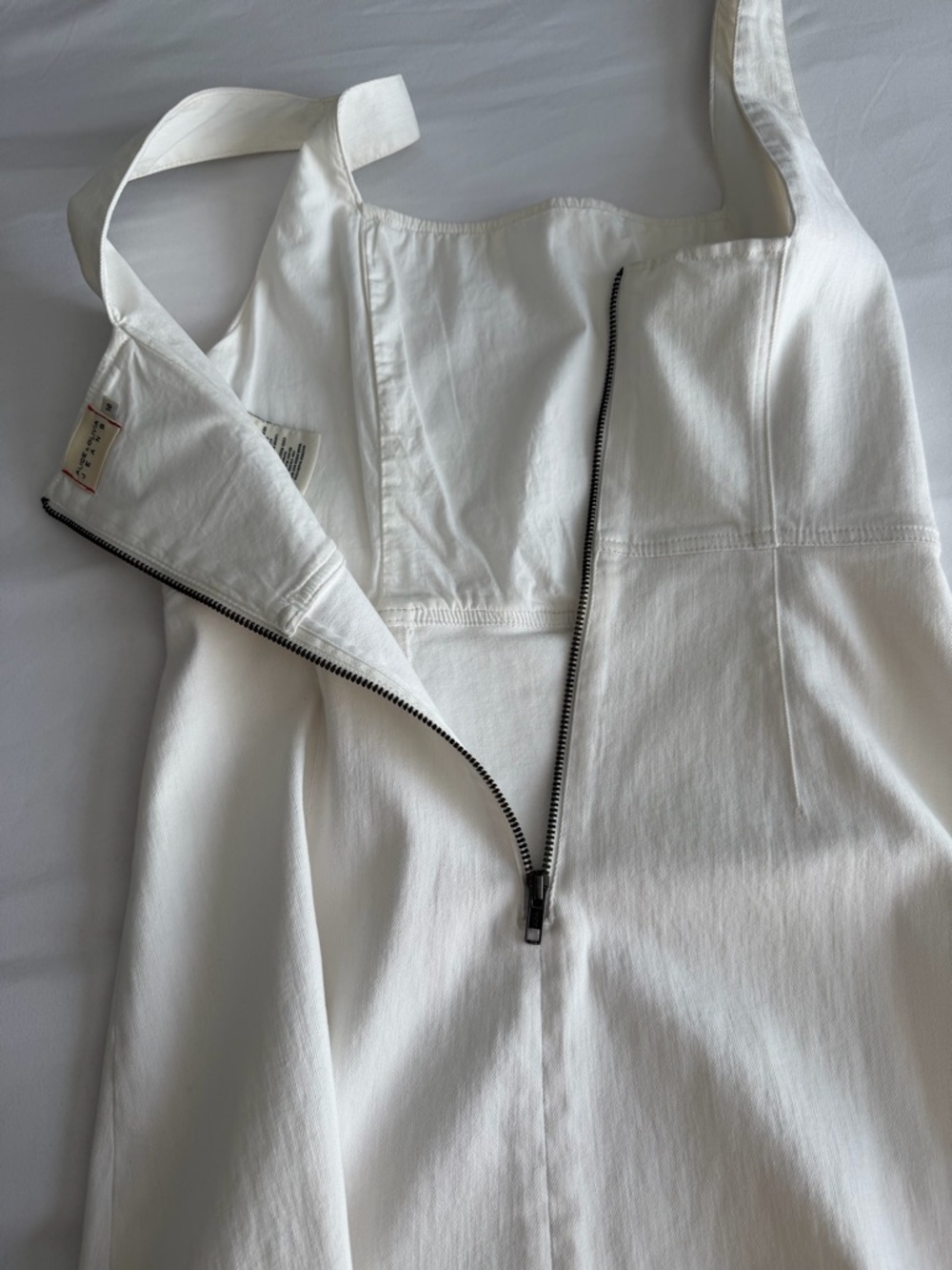 Alice + Olivia Jeans "Maryann" White Sugar Denim Square Neck Mini Dress *Altered - Picture 11 of 17